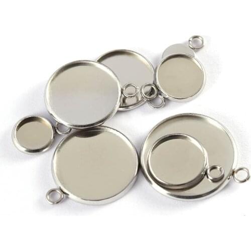 20pcs/lot 6-30mm High Quality Stainless Steel Pendant DIY Base Cabochon Settings Blank Tray For Cameo Jewerly Making Supplies