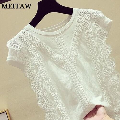 2021 Summer Short Sleeve Womens Blouses And Tops Ladies White Lace Patchwork Shirt Plus Size 4xl Women Tops Casual Clothes