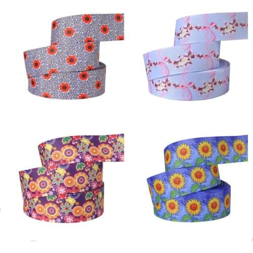 25mm 10yards Cartoon Flower Ribbons Thermal transfer Printed grosgrain Wedding Accessories DIY material
