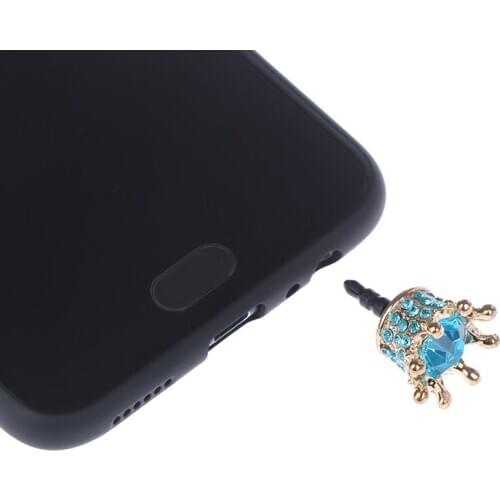 3.5mm Crystal Rhinestones Cellphone Charms Earphone Audio Headphone Anti Jack Crown Dust Plug Phone