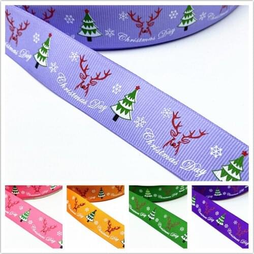 5 yards 25mm Colorful Christmas Ribbon Printed Grosgrain Ribbon for Gift Wrapping Wedding Decoration Hair Bows DIY #RoLi