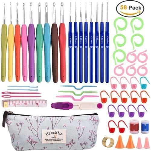 58 pcs/set Knitting Needles Set DIY Needle Arts Craft Scissors Stitch Markers Sewing Tools Premium Crochet Hooks Set With Case