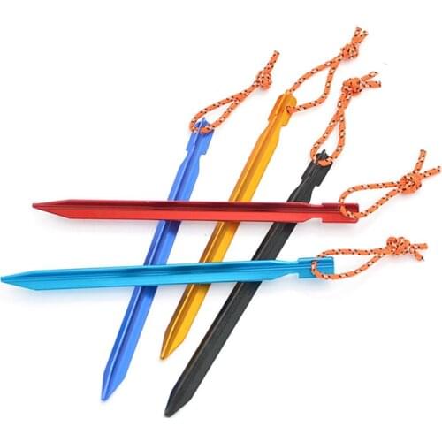 6pcs Aluminum Porous Ground Nail Tent Stakes With Reflective Rope Lightweight Camping Hiking Gardening Tent Pegs