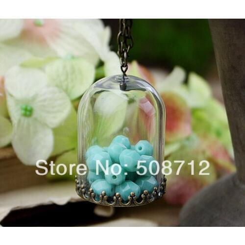 20sets 25x38mm Large Clear Glass Bell Bottle with Antique Bronzed Brass Crown Pendant Base