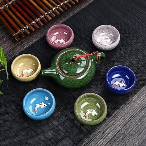 Kung Fu Tea Set(Seven-piece),Ceramic Tea Sets,TeaCup,ChineseTravel Tea Set, Drinkware Coffee&Tea Sets,China Wholesale Free Shipp
