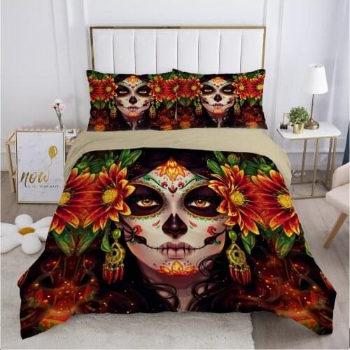 Skull Woman lady Duvet cover set 240x220 200x200 Bedding set Twin Queen King Double Bed linens Quilt cover Bedclothes Orange