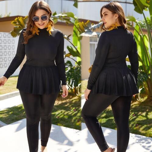 5XL Size Black Bodysuit Bathing Suit For Burkini Muslim Fashion Swimwear Women One Piece Swimsuit Long Sleeve Islamic Swim Wear