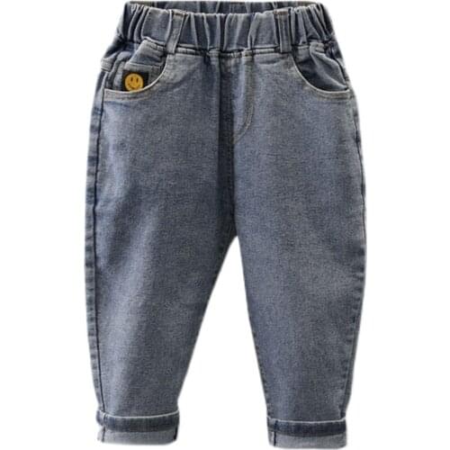 Kids Cotton Jeans Long Trousers 2-7T Children Cartoon Spring Autumn Pants Teenage Jeans Boy Outwear Casual Trousers