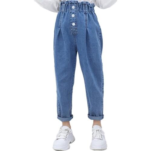 Jeans For Teenage Girls Elastic Waist Pencil Pants Girl Spring Autumn Denim Pants Kids Casual Trousers Children Clothing 5-14Y