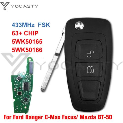 YOCASTY Flip key 2buttons FSK 4D63 chip for Ford Ranger Focus Mondeo 2011 2012 2014 2015 5WK50166 AB39-15K601-DA 434mhz 5WK50165