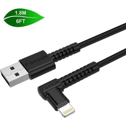 90 Degree for Lightning to USB Cable Nylon Braided, Foxsun 6FT right angle lightning cable for iPhone X/8/8plus/ 7/7 Plus/6S/6/5