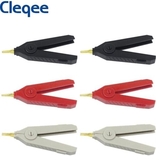 Cleqee P2004 6PCS/lot 90mm 20A Alligator Clip Kelvin Copper Gold Plate Clip Grey+Black+Red