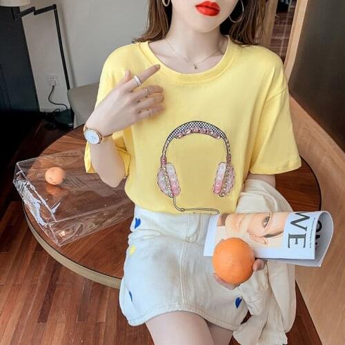 New O-neck Summer Fashion Heavy industry hot drilling Shirt T Shirt Women Tops Loose Short sleeve Women Tshirt y2k tops