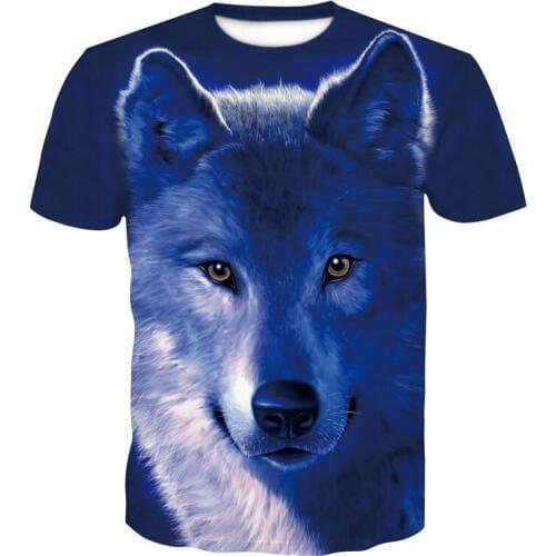Summers newest mens short-sleeved T-shirt animal Wolf cool boy hip-hop T-shirt street wear skateboard T-shirt