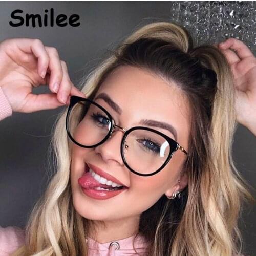 2020 New Round Cat Eye Glasses Women fashion TR90 Frame Optical Spectacles Metal Frame luxury Men Women Clear Lens