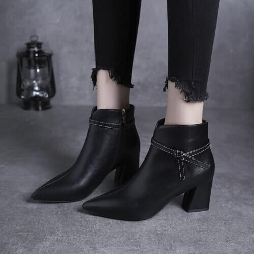 2020 Autumn Winter New Woman Martin Boots Female Plus Cotton Warm Pointed Toe Short Boots Women Short-heeled Botas Mujer W21-92