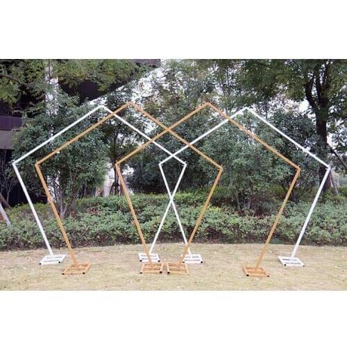 New wedding props iron art pentagonal frame geometric arch sen department wedding stage background decoration flowers