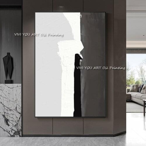 The Simple Handmade Oil Painting On Canvas Creative Minimalist Wall Art Picture For Hotel Adult Black White Decoration No Framed