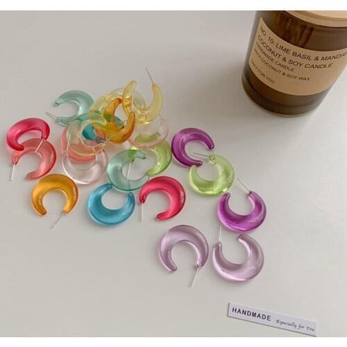 New Summer Fashion Trendy Acrylic Jelly Color Round Stud Earrings Jewelry for Girls Women Transparent Modern Gold Stud Party