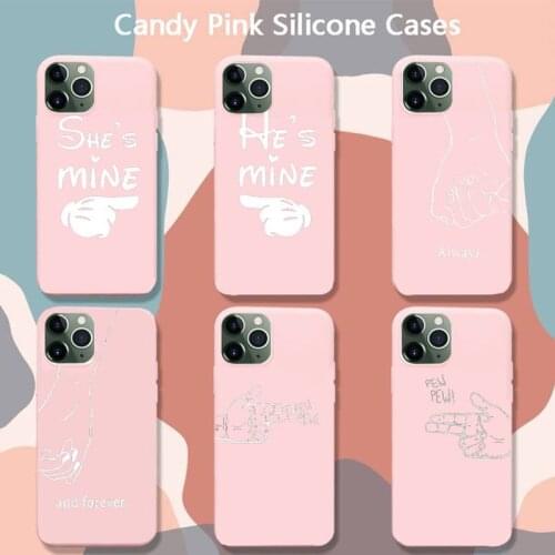 Couple Lovers Heart Phone Case For Iphone 6 6s 7 8 Plus XR X XS XSmax 11 12 Pro Mini Max Candy Pink Silicone Cover