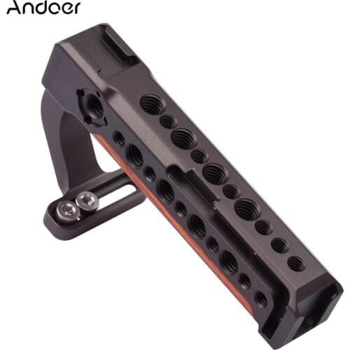 Andoer Universal Camera Cage Extension Handle Multifunctional Camera Handle Grip with Wrench Double Cold Shoe for LED Light Mic