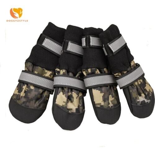 4pcs Waterproof Soft-soled Dog Shoes Reflective Large Dog Walking Shoes Winter Booties Socks Rain Snow Pet Boots Paw Protector