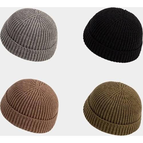 Knitted Hats for Women Skullcap Men Beanie Hat Winter Retro Brimless Baggy Melon Cap Cuff Docker Fisherman Beanies Hats for Men