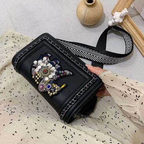 High Grade Elephone Appliques Beading Decoration Crossboday Women Bags Blcak womens Clutch Bags and Purses Summer Little Bag