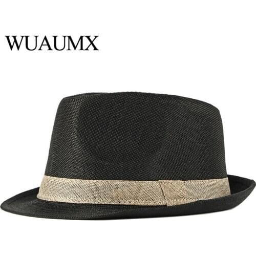 Wuaumx 2020 Spring Summer Mens Hat Fedoras Hat For Male Female Retro Bowler Hats Gentleman Jazz Caps Classic Mens Fedoras