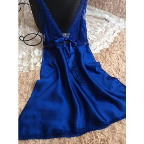 Blue Color Sexy Womens Nightgown Free Shipping V-neck Suspender Sleeveless Lace MINI Sleepwear Summer Style 2016 Young Girl Wear