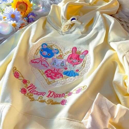 Punk Goth Cartoon Rabbit Embroidery Hoodies Women Oversized Sweatshirt Kawaii Clothes for Teens 2021 Autumn New Harajuku Casual