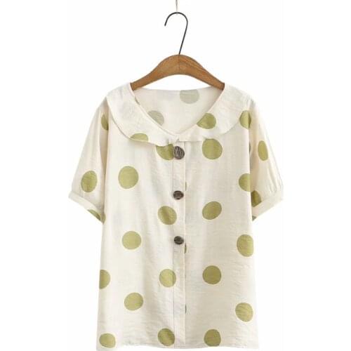 Women tunic plus size 2021 Casual Summer women tops peter pan collar Chiffon polka Dot Short Sleeve Woman T-shirts