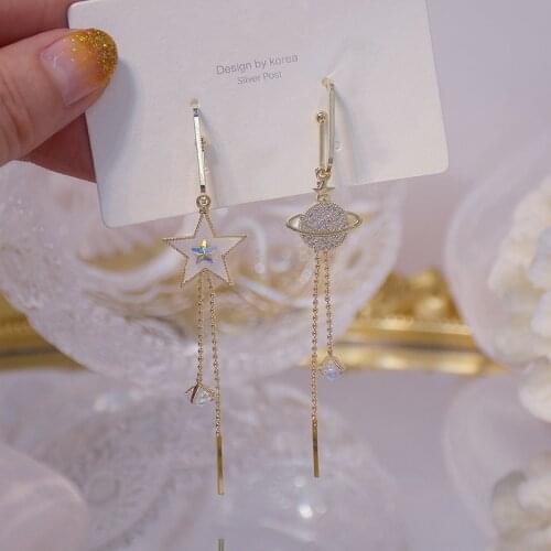 Romantic Delicate Jewelry Cubic Zircon CZ Irregular Star Stud Earrings for Women 14k Real Gold Elegant Long Earrings