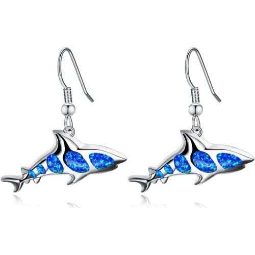New Opal Shark Charm Fashion Fishhook Earrings Summer Seashore Beach Ornament Party Jewelry For Women