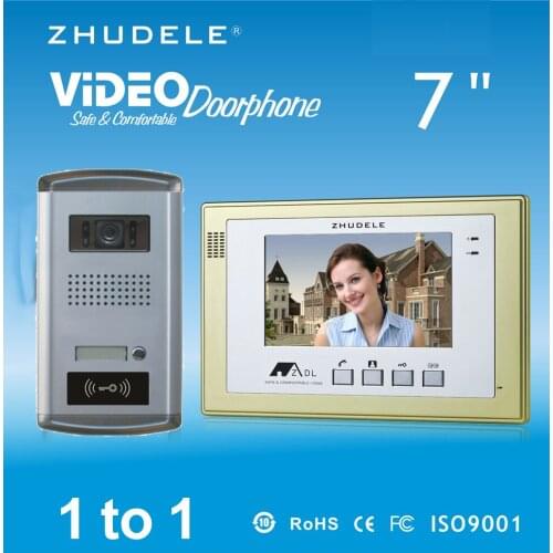 ZHUDELE Top Quality 7" Color TFT LCD Monitor Video Door phone Intercom System Waterproof Doorbell Camera w/t ID Card Unlocking