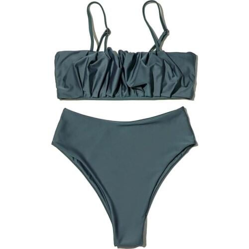 ZTVitality Folds Green Bikinis 2021 New Arrival Sexy Bikini Push Up Straps Padded Bra High Waist Swimsuit Female Swimwear Women