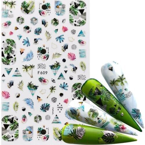 1 PC Green Plant Leaf Nail Stickers Flower Butterfly 3D Adhesive Sliders Wraps Tips Charm Art Manicure Decorations