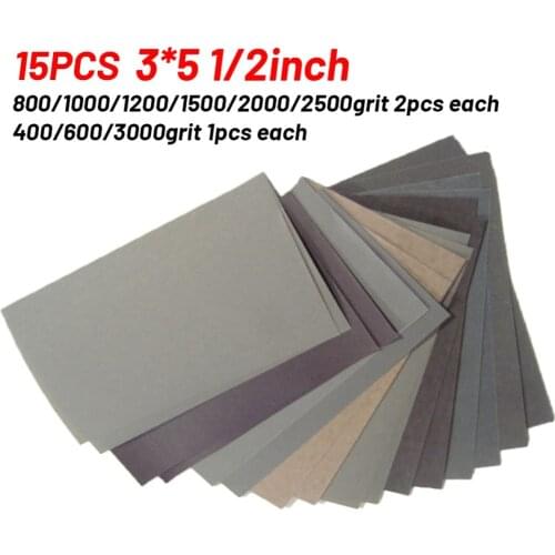 15pcs Grit Sanding Paper Wet/Dry Abrasive Metal Glass Car Polishing Sandpaper Set 400 600 3000 800 1000 1200 1500 2000 2500