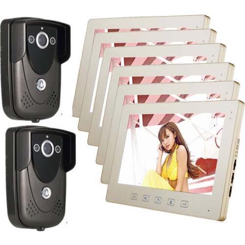 2015 New Luxury 10 inch Video door phone(2 cameras+6 monitors),700 TVLine HD camera ,waterproof cover