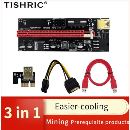 2021 TISHRIC NEW VER009s PCI PCIE Riser Card Video Card USB 3.0 Cable SATA to 6pin Extender Adapter For BTC Mining Miner