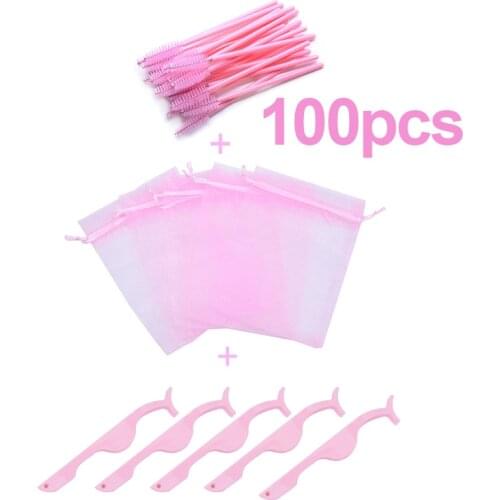 3 in 1 Colorful Eyelash Packaging Silk Mesh Bag Mascara Wand Lashes Brushes and Applicators Tweezers Bundle Sale