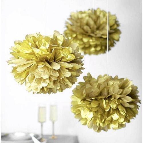 5pc Metallic Gold 6"/10" Circle Garland &Tissue Pom Poms Paper Flower Ball Hanging Showers Party Birthday Wedding decoration
