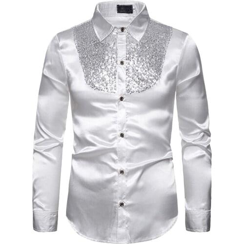 6 color Men Sequins shining Long Sleeve Shirt Night club Stage Performance Singer Wedding Dress Prom Dance shirts Chemise Homme