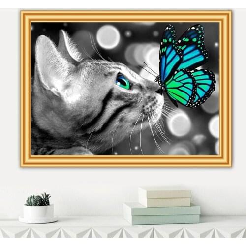 5D DIY Diamond Painting Cat Butterfly Cross Stitch Kit Full Drill Embroidery Mosaic Art Picture Of Rhinestones Home Decor Gift