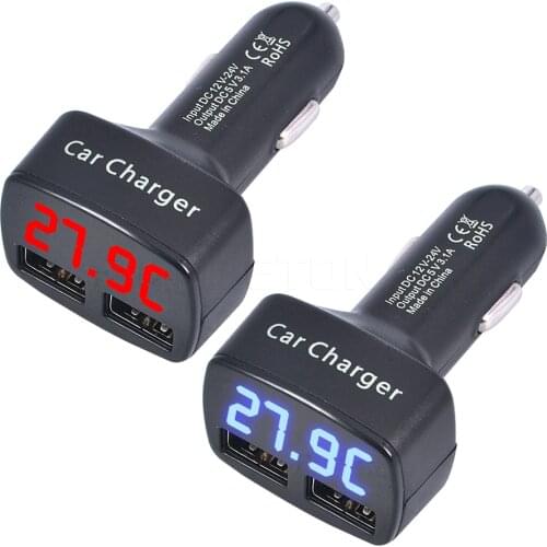 Car Charger 4 In 1 Dual USB Port Quick Charge LED Display Temperature Cigarette Lighter Phone Adapter Car Voltage Diagnostic