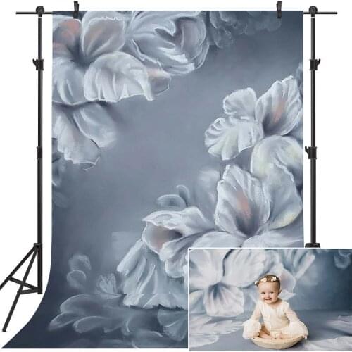 White Floral Abstract Oil Painting Backdrop Adult Newborn Kids Children Birthday Portrait Background for Photographic Studio