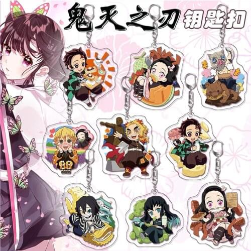 Anime Demon Slayer Kimetsu No Yaiba Acrylic Keychain Bag Pendant Zenitsu Nezuko Kyoujurou Action Figures Key Ring Birthday Gifts
