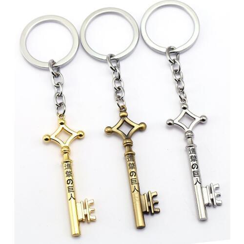 Anime Attack on Titan Keychains Eren Jaeger Key Shape Metal Keyring Mikasa Ackerman Key Chain Holder for Car Figure Toys Doll