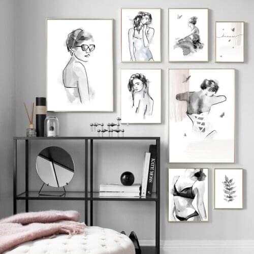 Black White Girl Silhouette Leaf Quotes Wall Art Canvas Painting Nordic Posters And Prints Wall Pictures For Living Room Decor