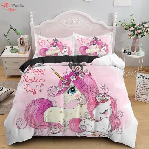 Children Bedding Sets Gifts Unicorn And Colorful Horse Printing Duvet Cover Sets For Kids Girls Boys 2/3pcs Single Pink Quilts